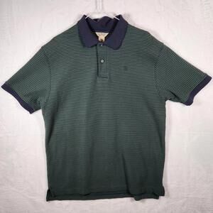 LL Bean Double L Polo Shirt Blue Green Striped‎ Size Large